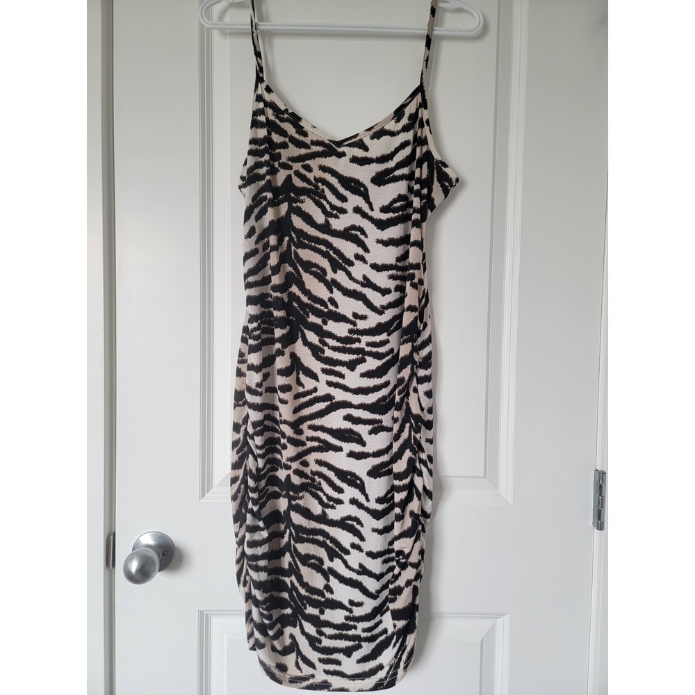 Joseph Ribkoff Womens Animal Print Ruched Sheath Y2K Dress Tan Black Size 14